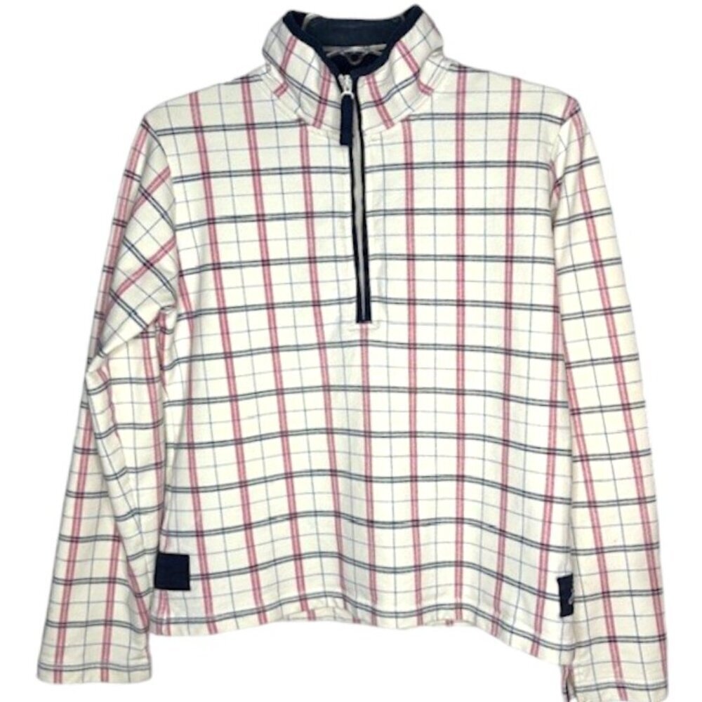 Joules Peachy Half Zip Sweatshirt Windowpane Plaid - Navy/Red/Cream - UK 12/US 8